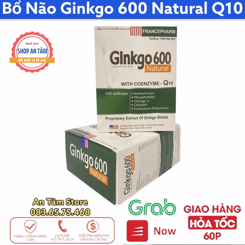 Viên bổ não Ginkgo 600 tăng cường trí nhớ, tăng cường máu đến não, hội chứng tiền đình, trí nhớ suy giảm
