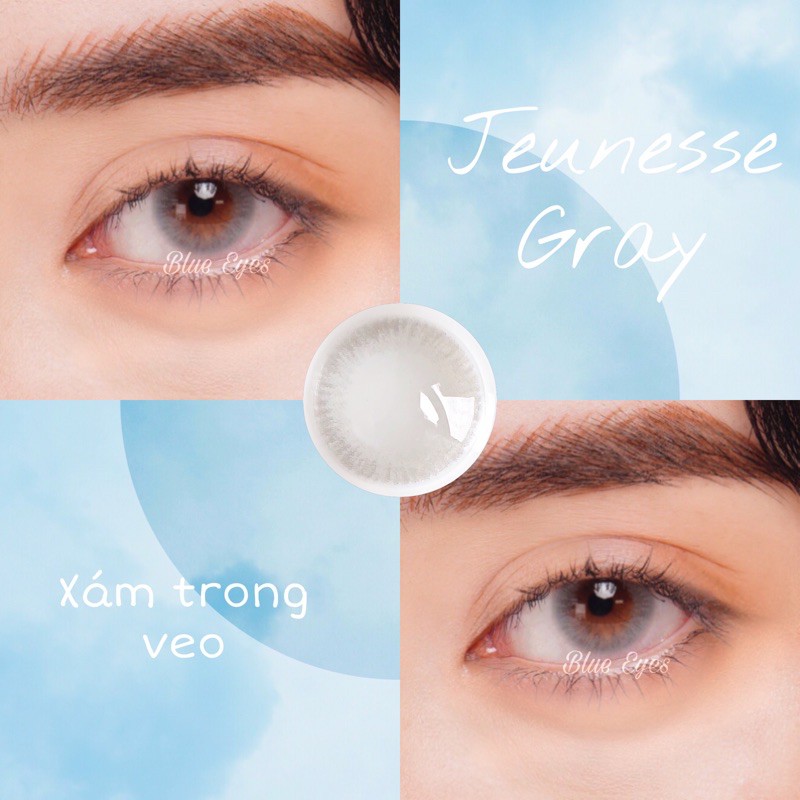 Lens Hàn Quốc Xám trong veo JEUNESSE GRAY, độ cận 0-8, hsd 6 tháng, giãn tròng 14.0.