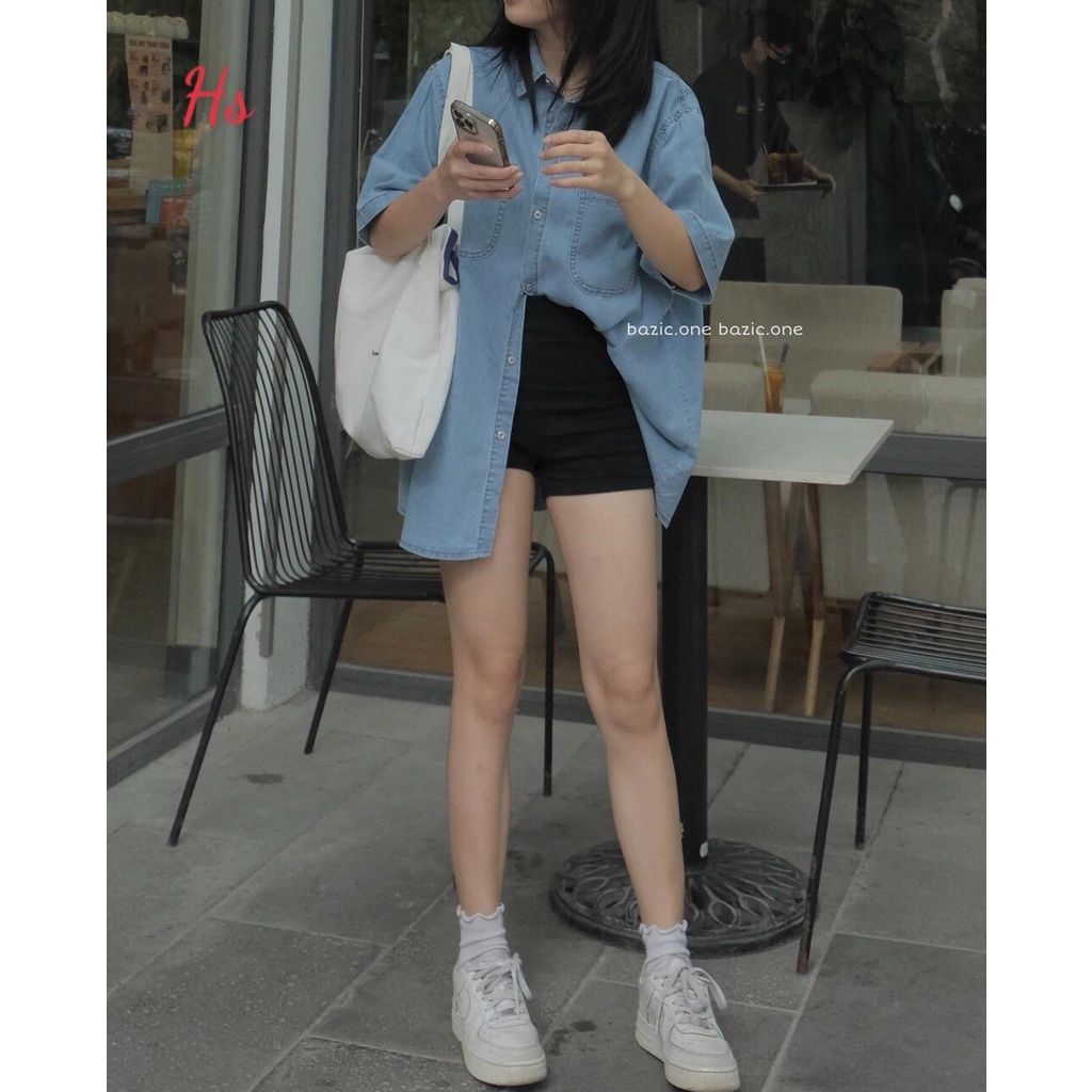 Áo sơ mi jean cộc tay 2 túi ngực có size bigsize chất jean phong cách hàn quốc MEMN 1161