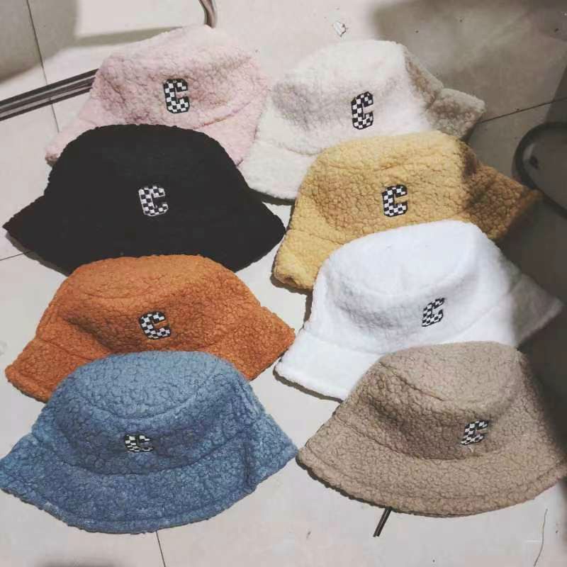 Mũ lông cừu bucket retro phong cách hàn quốc chữ C