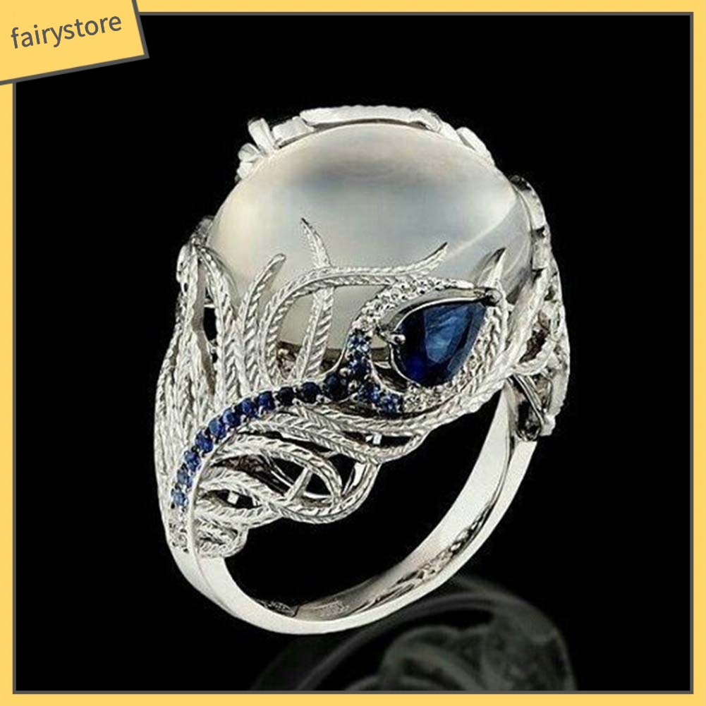 Nhẫn hợp kim hình lông công đính đá sang trọng thanh lịch