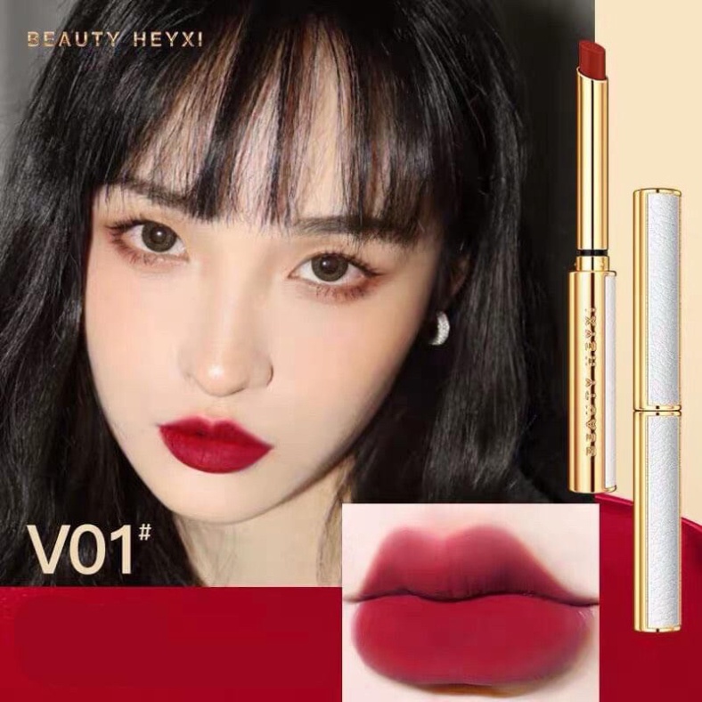 Son Sáp Lì Vỏ Da Sang Chảnh HEYXI BEAUTY Cao Cấp Lên Màu Chuẩn Lì Không Trôi Son Lì Nội Địa Trung HS1