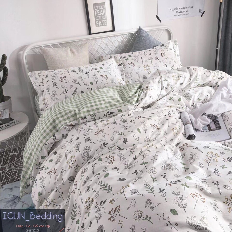 bộ HOA CỎ CUỐI THU set chăn ga gối 4 món COTTON LIVING 100% Hàn Quốc