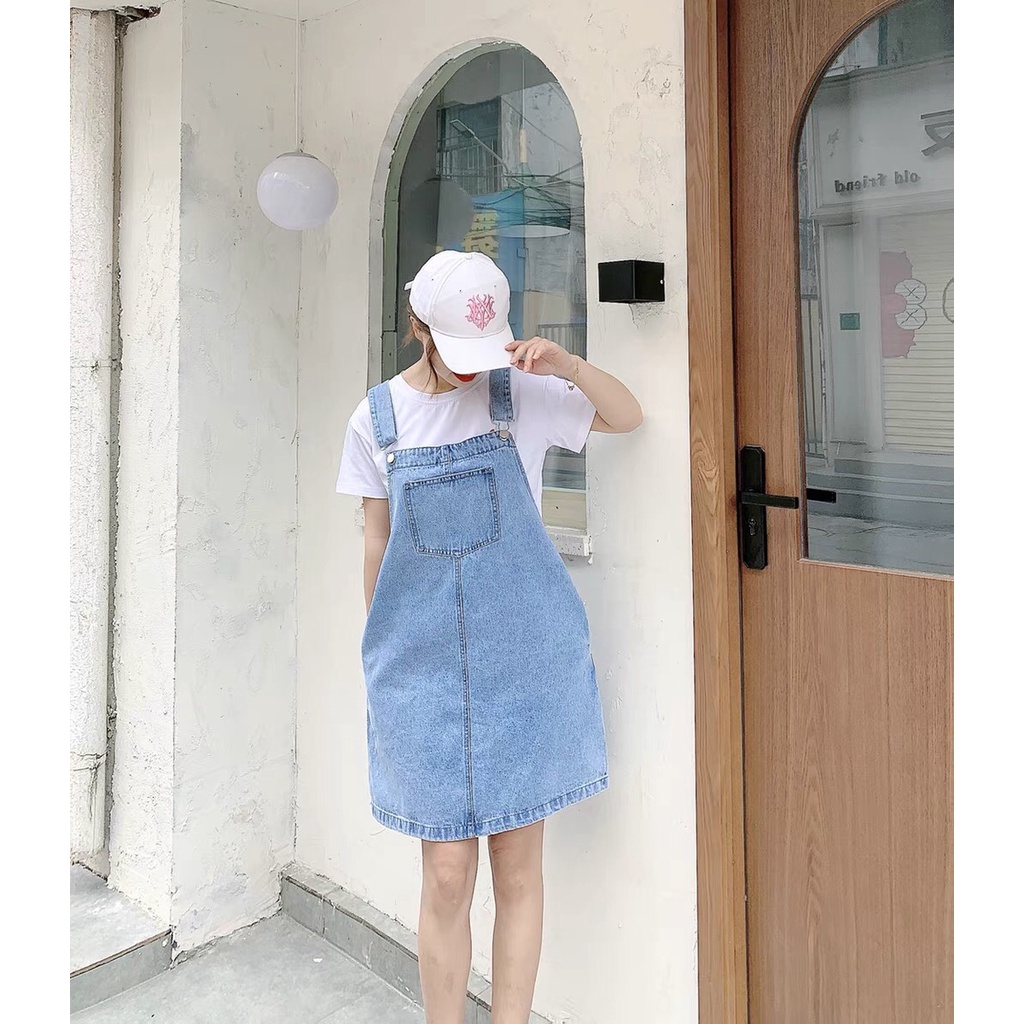 Yếm váy jean rộng 2 dây cao cấp, váy jean túi ngực phong cách Hàn Quốc nhẹ nhàng, cá tính - Lari jean | BigBuy360 - bigbuy360.vn