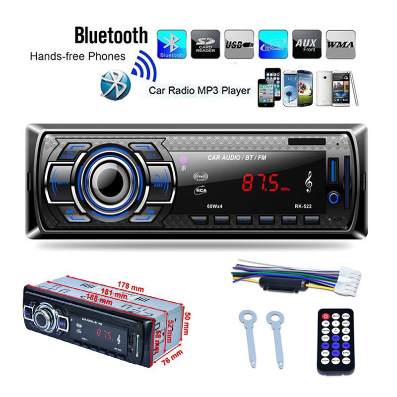 RK522 Đài phát thanh xe hơi Bluetooth kỹ thuật số Máy nghe nhạc MP3 USB / SD / AUX-IN / EQ / FM Radio