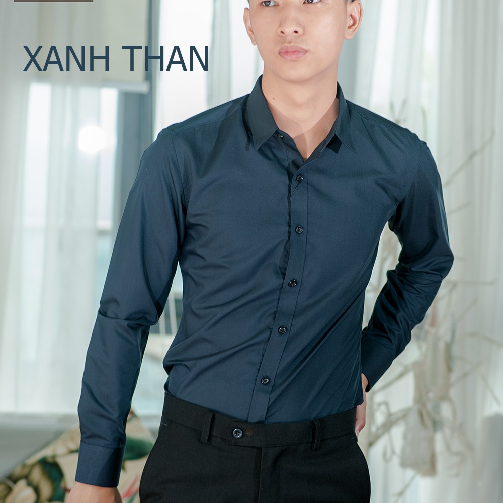 Áo sơ mi nam trắng dài tay HTSM MAGNOR vải trơn, vải Polyspun chống nhăn, cổ bẻ, dáng slimfit công sở không túi ngực | BigBuy360 - bigbuy360.vn