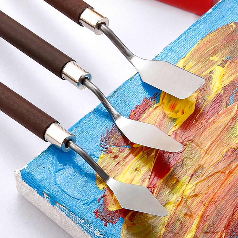 Bộ 3 Dao Trộn Màu Dầu Bằng Thép Không Gỉ Cán Gỗ Tiện Dụng