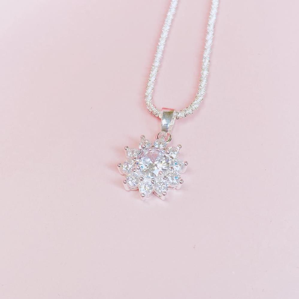 Dây chuyền bạc Mặt Tròn Hoa Tuyết Trắng Đính Đá sáng lấp lánh - Trang Sức Mezi Jewelry ATJ8056