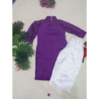 Set bộ áo dài tím lụa satin 8-35kg