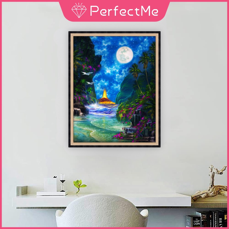 Bộ Tranh Đính Đá 5D Họa Tiết Phong Cảnh Biển Xanh Độc Đáo Kích Thước 40x50cm DIY