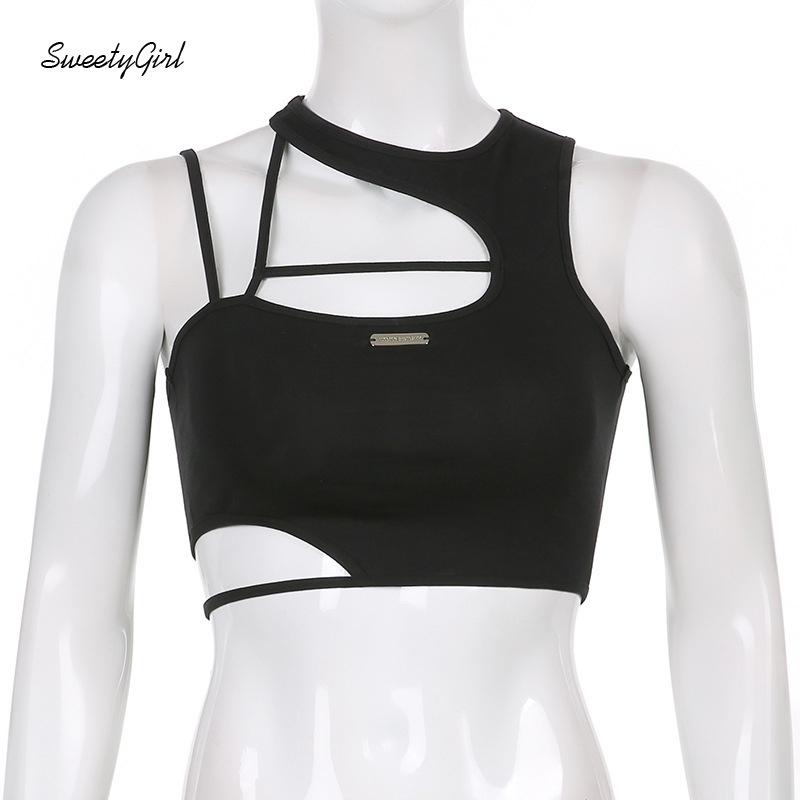 Áo Tank Top Cổ Tròn Màu Trơn Thiết Kế Lệch Tà Thời Trang 2022 Cho Nữ