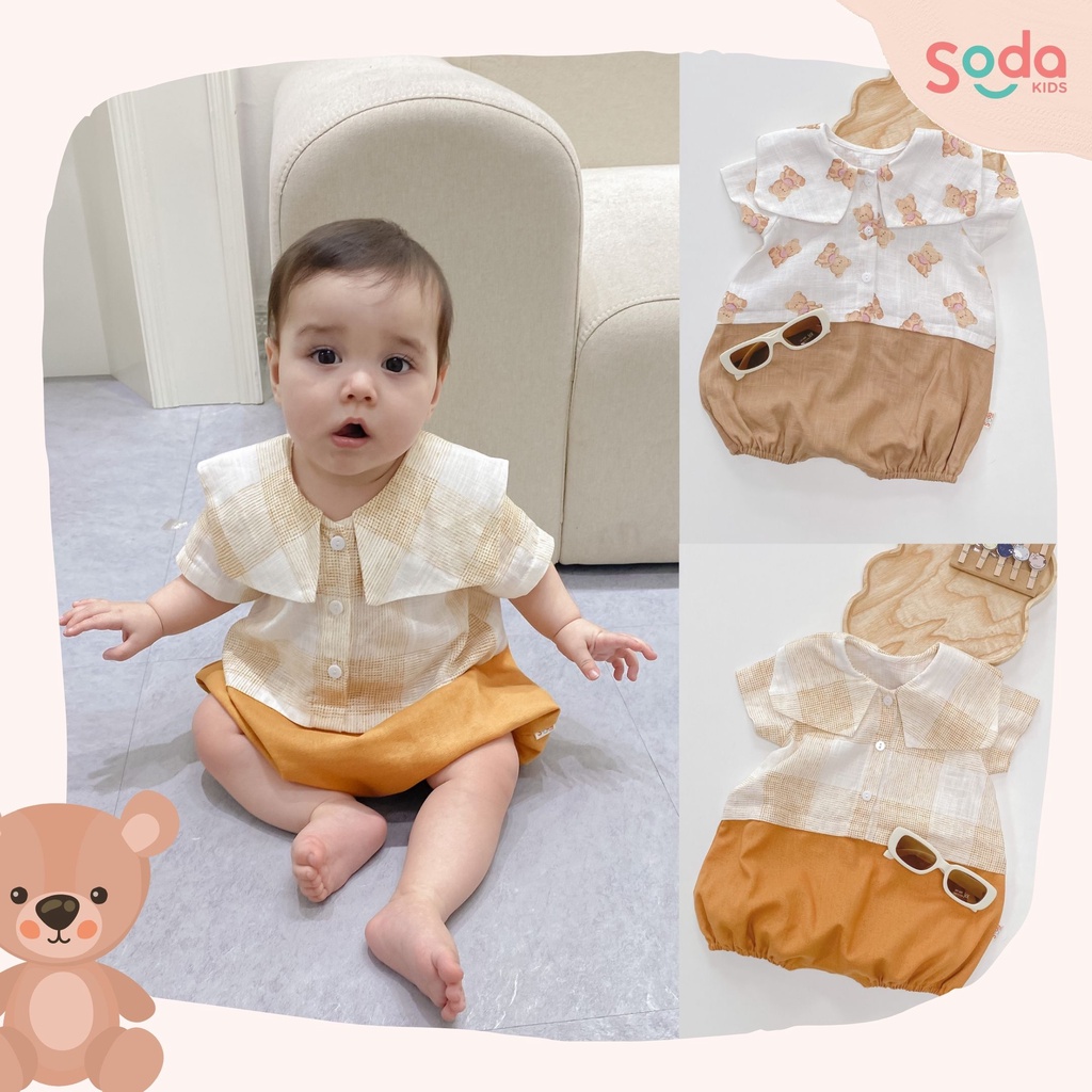 Body cho bé trai, body cho bé gái SODA KIDS họa tiết gấu, kẻ xinh xắn