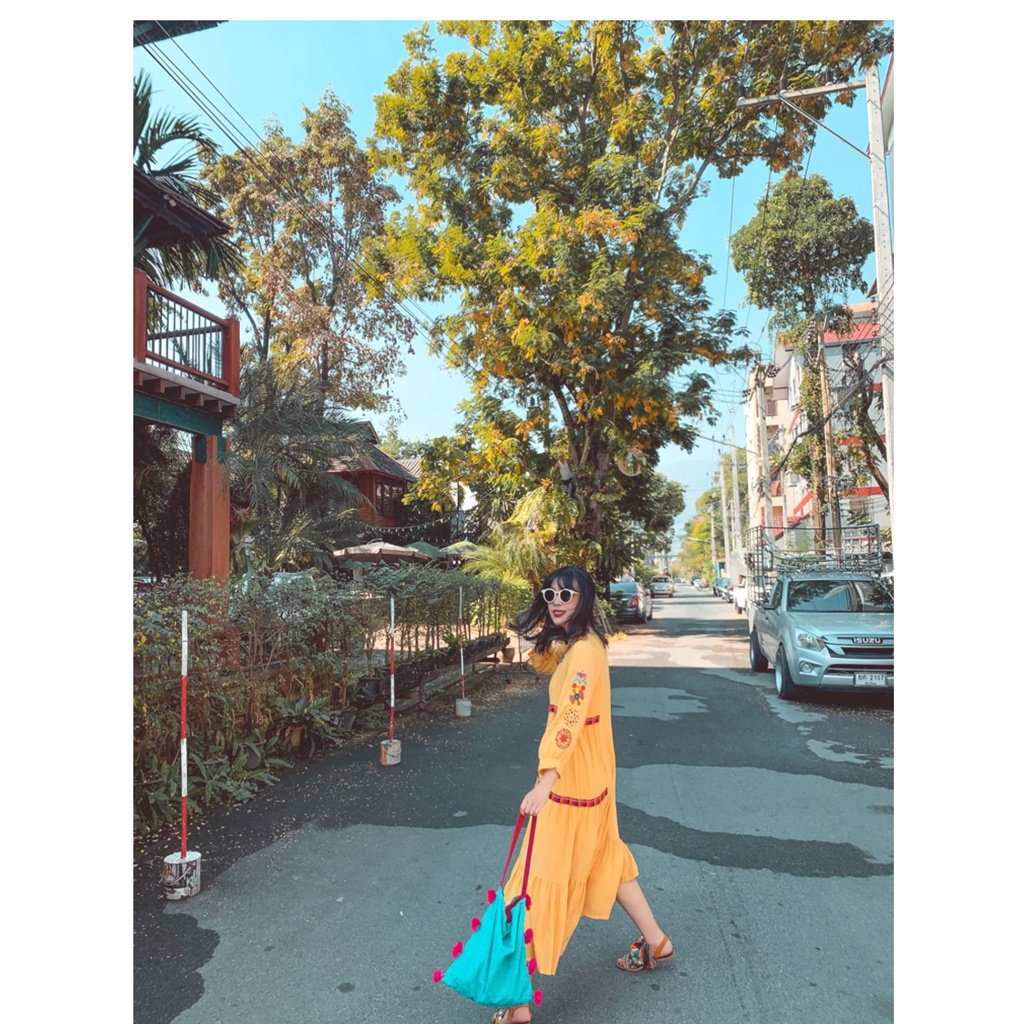 Đầm Boho Thổ Cẩm Thêu Họa Tiết Sắc Màu Thái Lan - kèm ảnh chi tiết từng đường kim mũi chỉ
