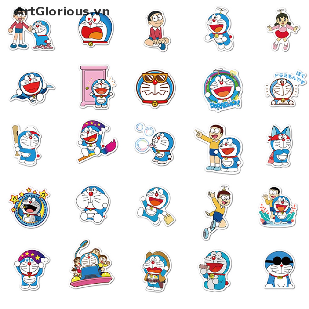 50 miếng dán trang trí xe hơi/ xe máy/ hành lý hình Doraemon dễ thương