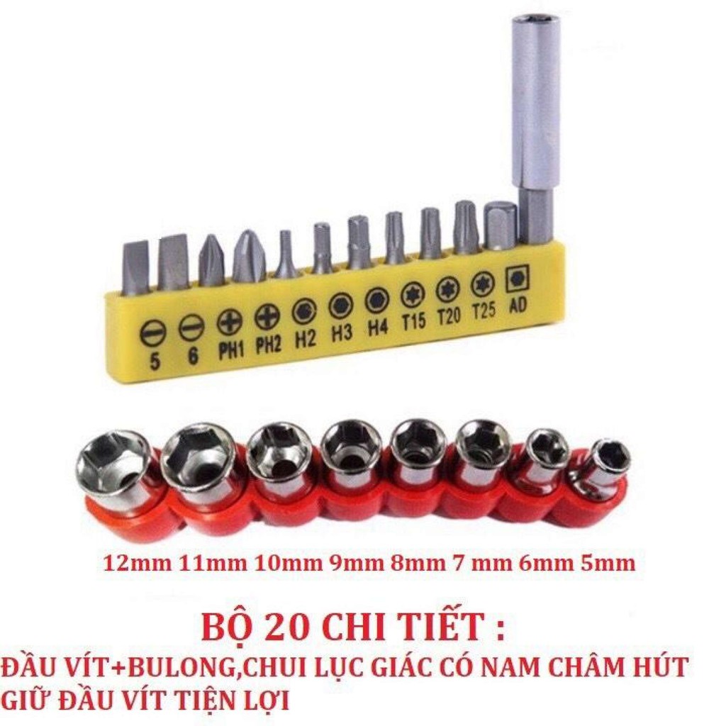 Bộ dụng cụ 21 chi tiết - bộ phụ kiện máy khoan - dụng cụ siết bulong - bắt vít - bộ dụng cụ nối dài cho khoan - dụng cụ