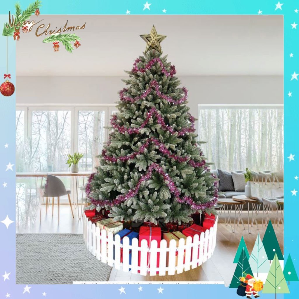 Cây thông noel phủ tuyết 2m1 2 loại lá PE - cây thông noel tự động xòe cành tán lá dày trang trí giáng sinh