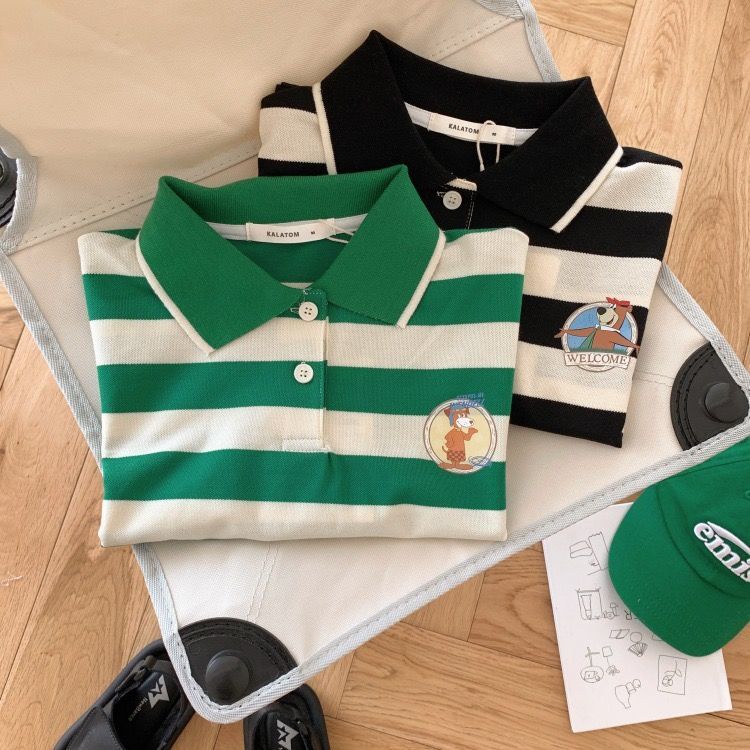 Áo Thun polo Cotton Nguyên Chất Ngắn Tay Họa Tiết Hoạt Hình Phong Cách Phương Tây Nhật Hàn Cho Bé Trai Gái