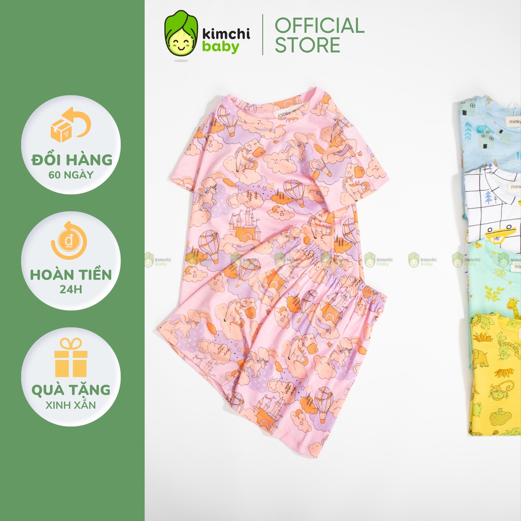 Đồ Bộ Bé Gái, Bé Trai Minky Mom Vải Thun Lạnh Hoạ Tiết Cỏ Cây Hoa Lá, Bộ Cộc Tay Mặc Nhà Cho Bé MKM2206