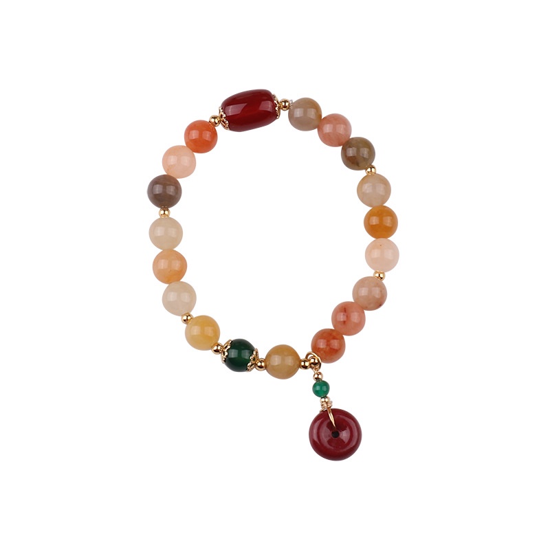 [Hàng Mới Về] Vòng Tay Hạt Đá Mã Não Lụa Vàng Đơn Giản An Toàn Khóa Cài An Toàn