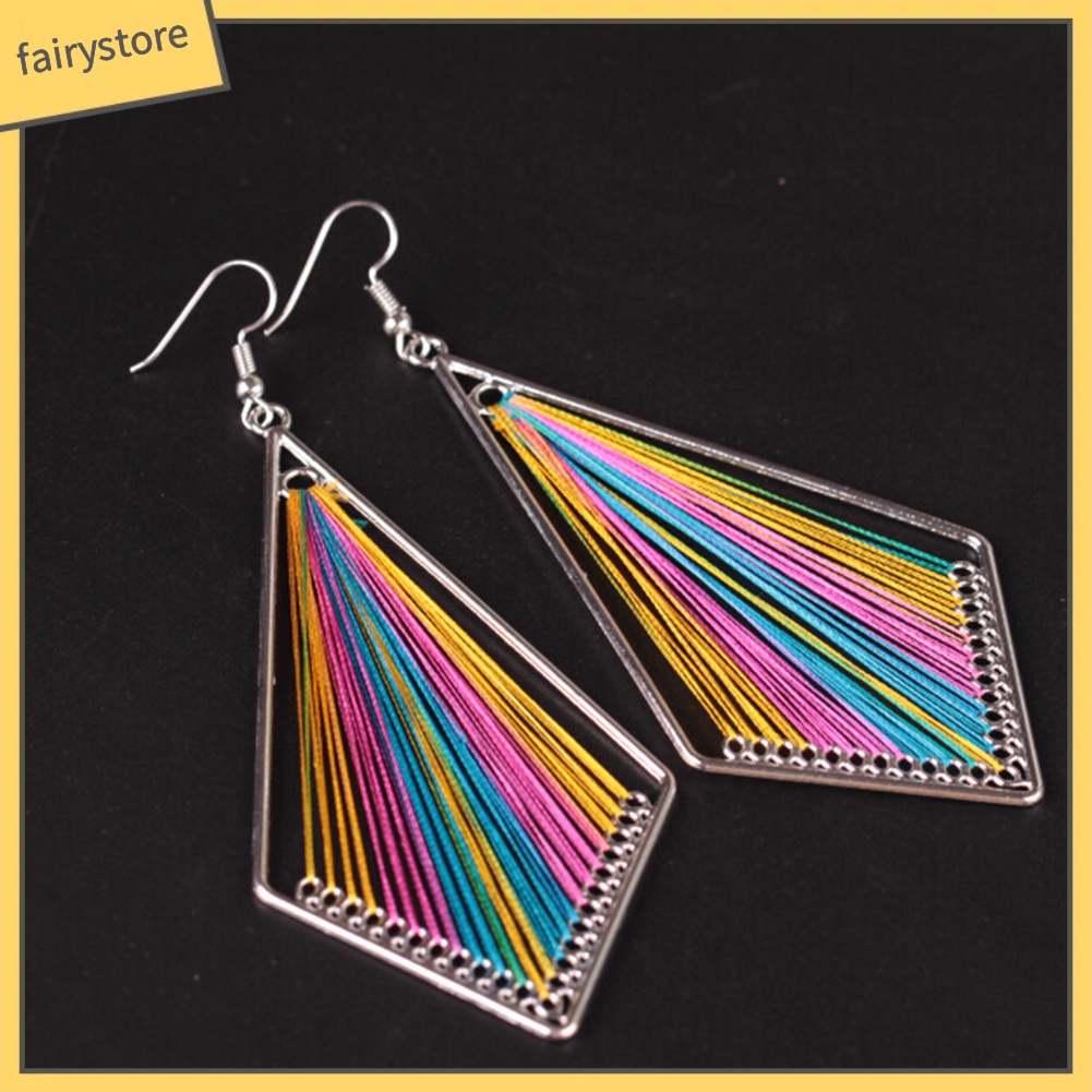 Bông tai giọt nước phối lụa nhiều màu sắc phong cách Bohemian