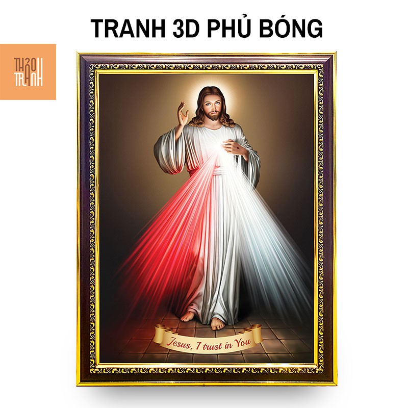 Tranh Lòng Chúa Thương Xót 42x52cm-Tranh công giáo 3d-Khung hình Cổ Điển-CG001