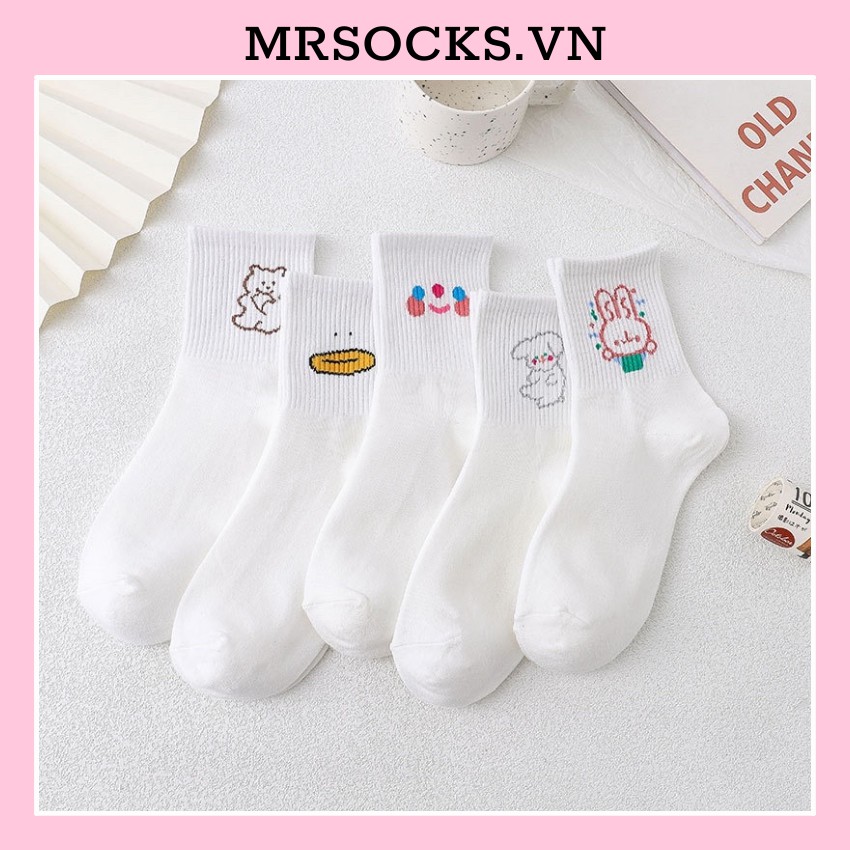 Vớ Tất Cổ Cao Icon Trắng Cotton Kháng Khuẩn freesize nam nữ hàng loại 1 bao đổi trả MRSOCKS - VC022