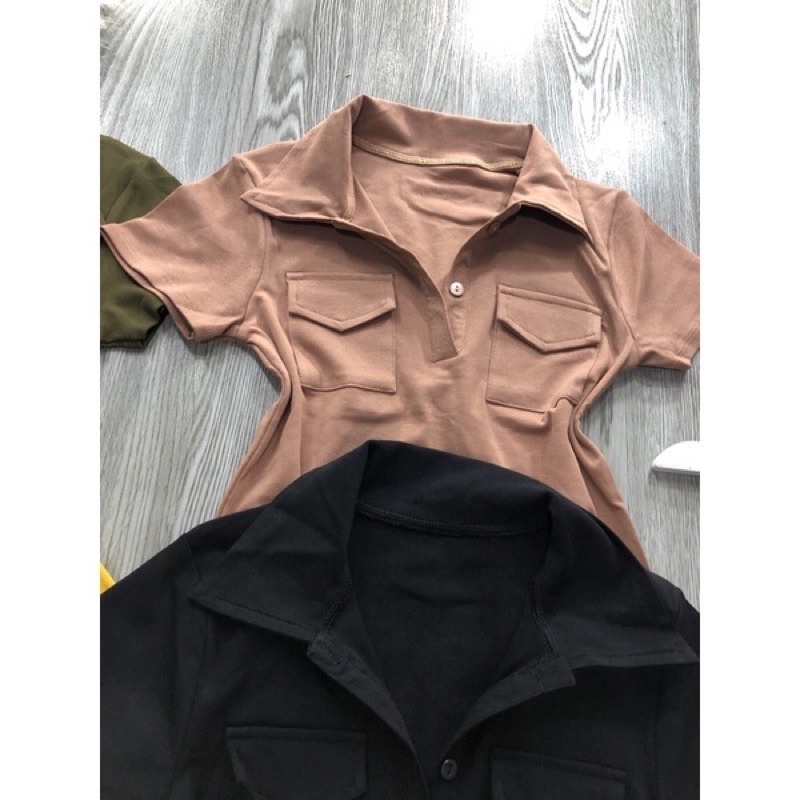 Áo thun body cổ bẻ 2 túi -áo thun borip nhiều màu kèm hình và video