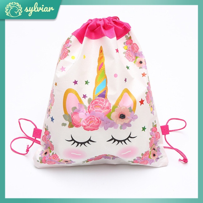 Ba Lô Dây Rút Bằng Vải Không Dệt In Họa Tiết Ngựa Hoạt Hình Cho Trẻ Em