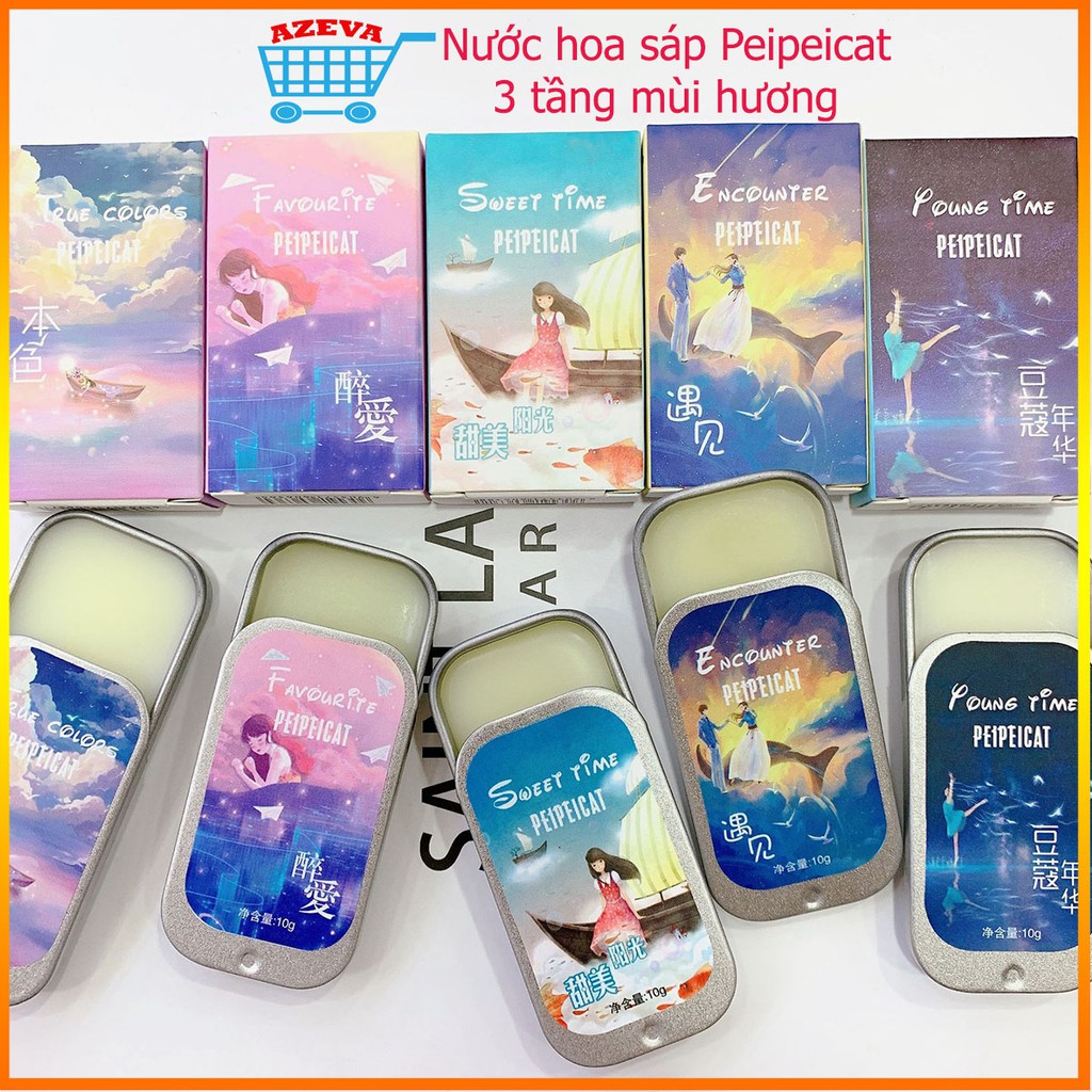 Nước hoa sáp Peipeicat 3 tầng mùi 5 mùi lựa chọn, Nước hoa khô mini bỏ túi - Azeva