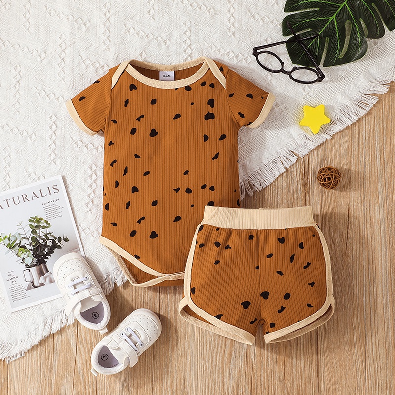 Combo bộ đồ bé gái trai 0-36 tháng tay ngắn bodysuit liền thân Họa Tiết Chấm Bi quần đùi set mùa hè thời trang cho bé trẻ em sơ sinh