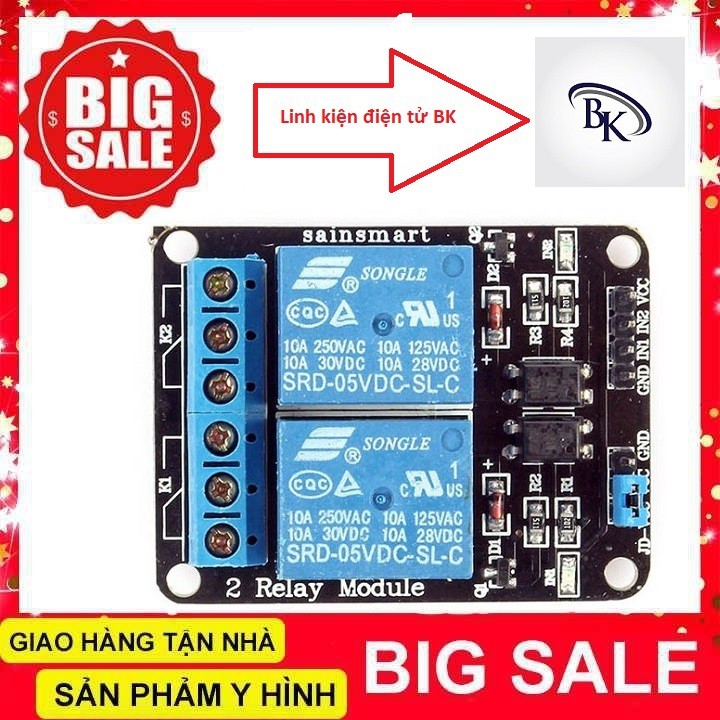 Module relay 5v 2 kênh với opto cách ly 5vdc - relay opto relay 5v  Linhkiendientubk
