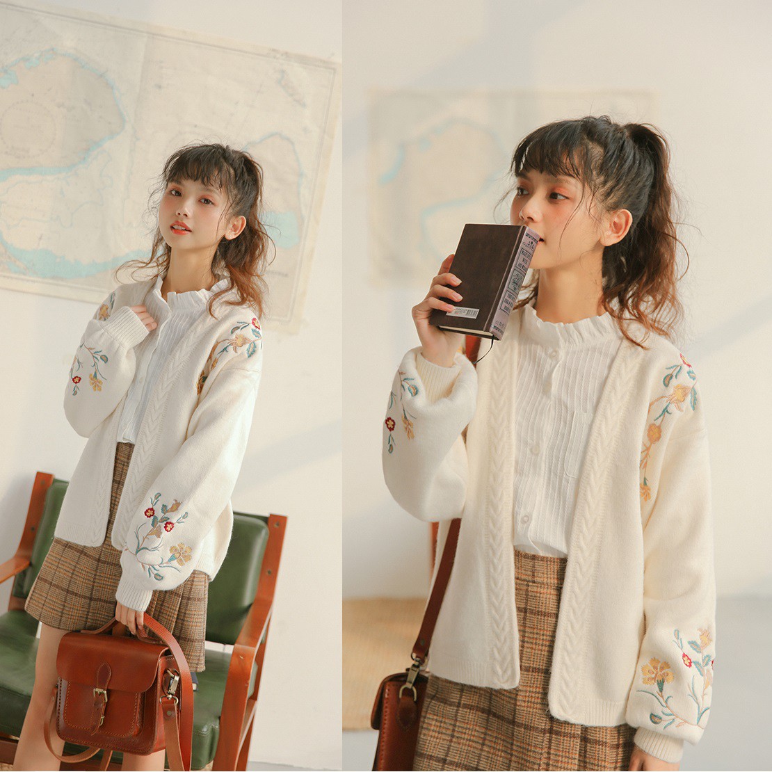 Áo Khoác Cardigan Dệt Kim Thêu Hoa Xinh Xắn Cho Nữ | BigBuy360 - bigbuy360.vn