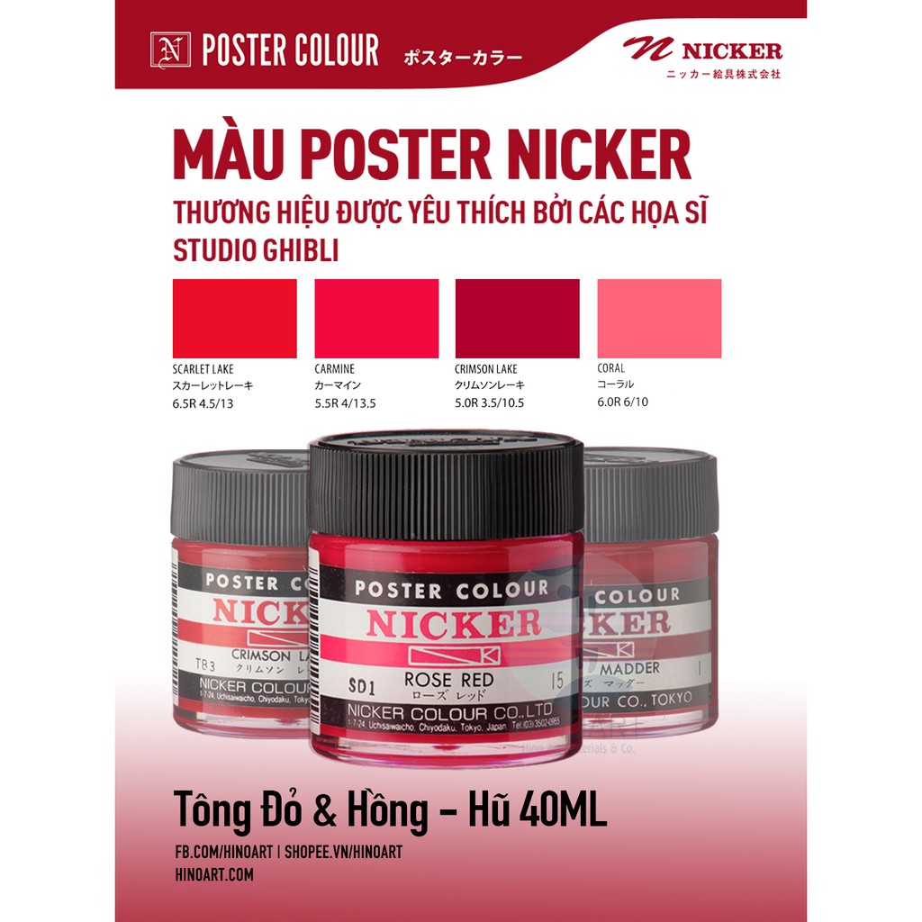 Tông đỏ, hồng màu poster Nicker 40ml - lẻ