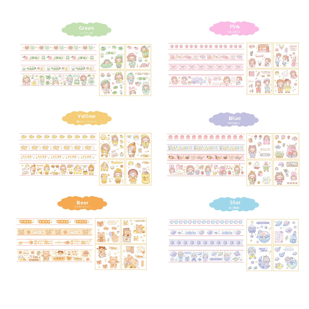 Bộ Băng Keo Dán PET Họa Tiết Hoạt Hình Dễ Thương Độc Đáo Trang Trí Sổ Tay DIY