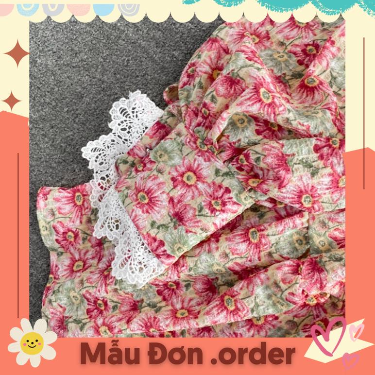 (Mẫu Đơn.order)Đầm retro phong cách cổ tích siêu thần tiên ren mỏng cổ áo đứng xù váy hoa nữ 4 màu
