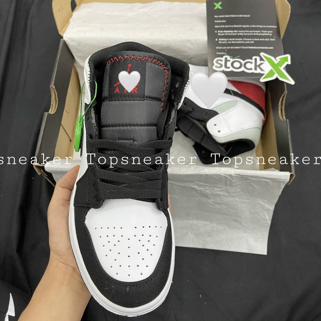 Giày Sneaker Jordan 1 Trắng Gót Đỏ