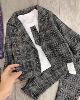 BỘ VEST CAO CẤP DẠ KẺ CHO BÉ (hình thật)