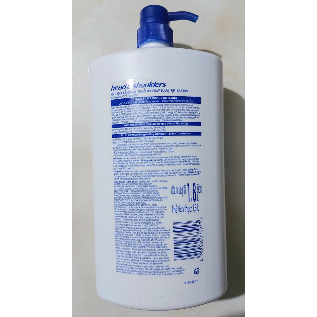 Dầu gội Head &amp; Shoulder 1800ml Bạc Hà Mát Lạnh (Dầu gội Head &amp; Shoulder 1.8kg)