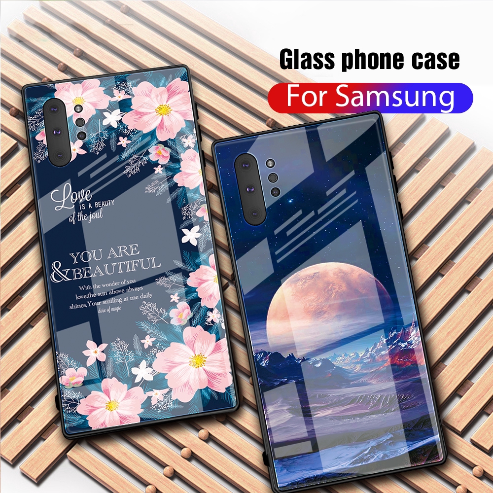Ốp điện thoại mặt kính cường lực hình trái tim chim hồng hạc cho Samsung Galaxy Note 10 Plus / Note 10 | BigBuy360 - bigbuy360.vn