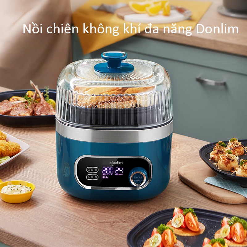 Máy sấy Nồi chiên không dầu Donlim 1000W Nồi chiên không dầu ít chất béo 2.5L Bảng điều khiển thông minh