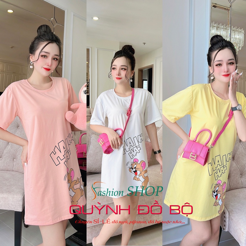 Đầm Suông Nữ Ngắn Anquachi Váy Thun Trung Niên Đi Biển Cotton Mặc Nhà Thoải Mái Rộng Chữ A A087