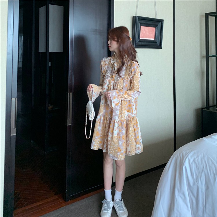 Đầm suông hoa đuôi cá form ngắn phong cách Hàn Quốc ulzzang