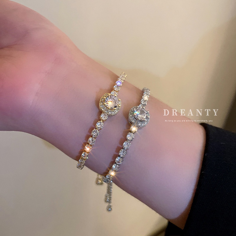 Vòng Tay Đính Đá Kim Cương Hình Vuông Phong Cách Hàn Quốc Thời Trang Dành Cho Nữ