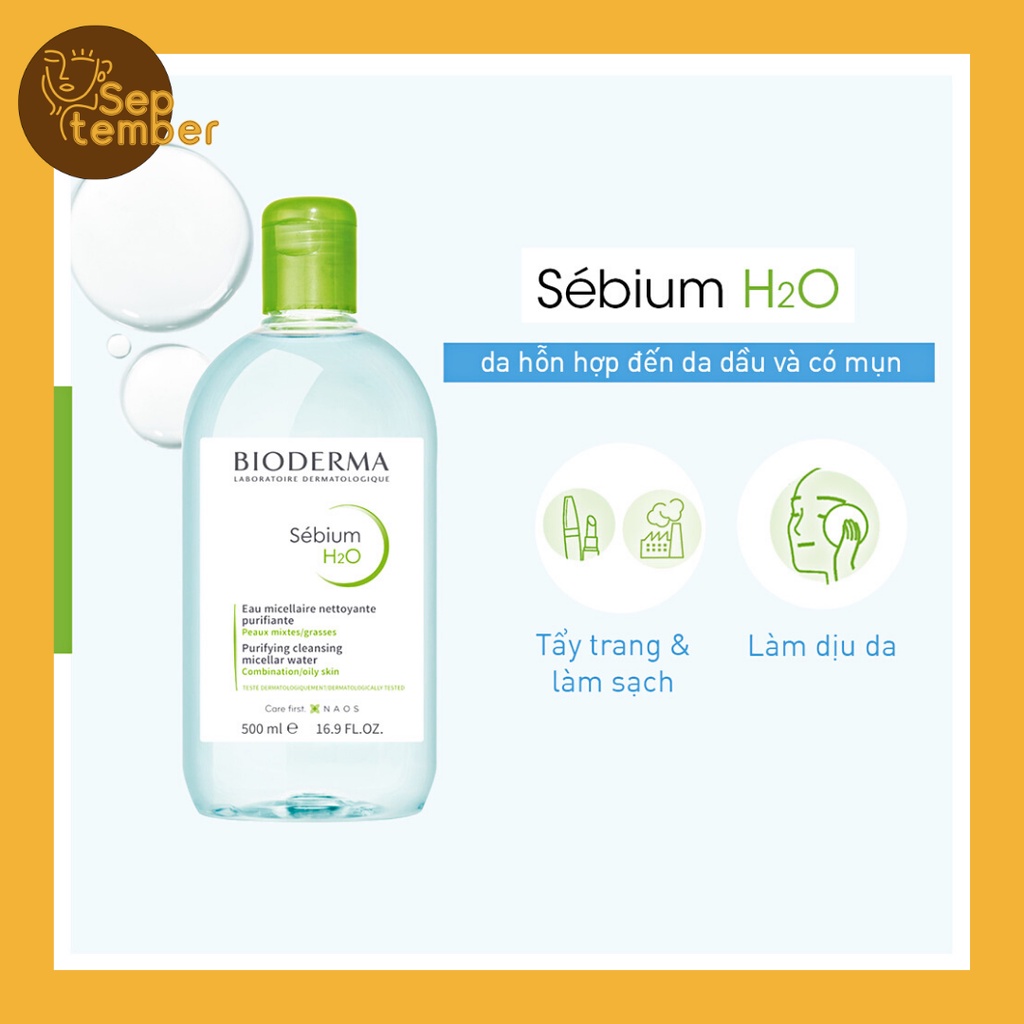 Nước tẩy trang Bioderma hồng và xanh, nước tẩy trang da nhạy cảm, da dầu - september249.vn