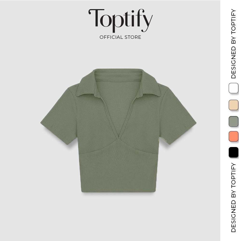 Áo croptop nữ polo cổ V TOPTIFY ngắn tay Meet Again A192