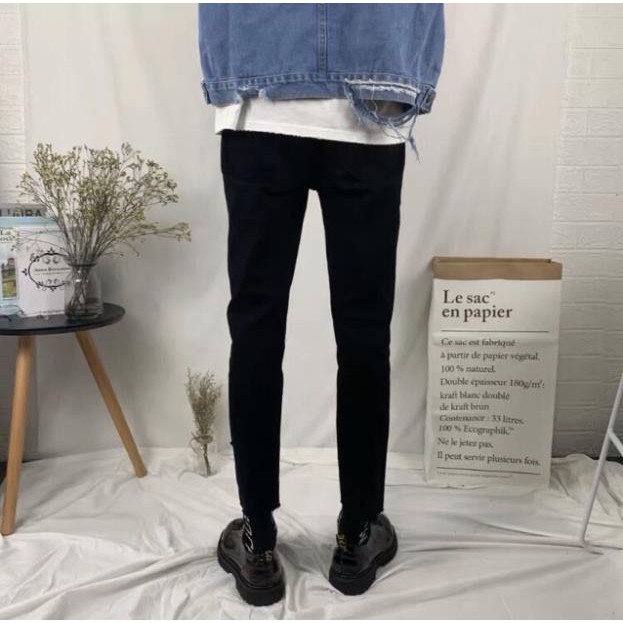 [Tiền Nào Của Đấy]Quần Jean Nam Rách Gối Phải Màu Đen Vải Co Giãn, Không Phai Màu Phong Cách Hàn Quốc -J08 | BigBuy360 - bigbuy360.vn