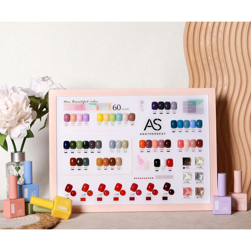 Sơn Gel AS vỏ vuông Set 60 Màu Sang Chảnh ( Tặng Kèm Base - Cứng Móng - Top - Bảng Màu )(Làm khô sơn gel bằng máy uv)
