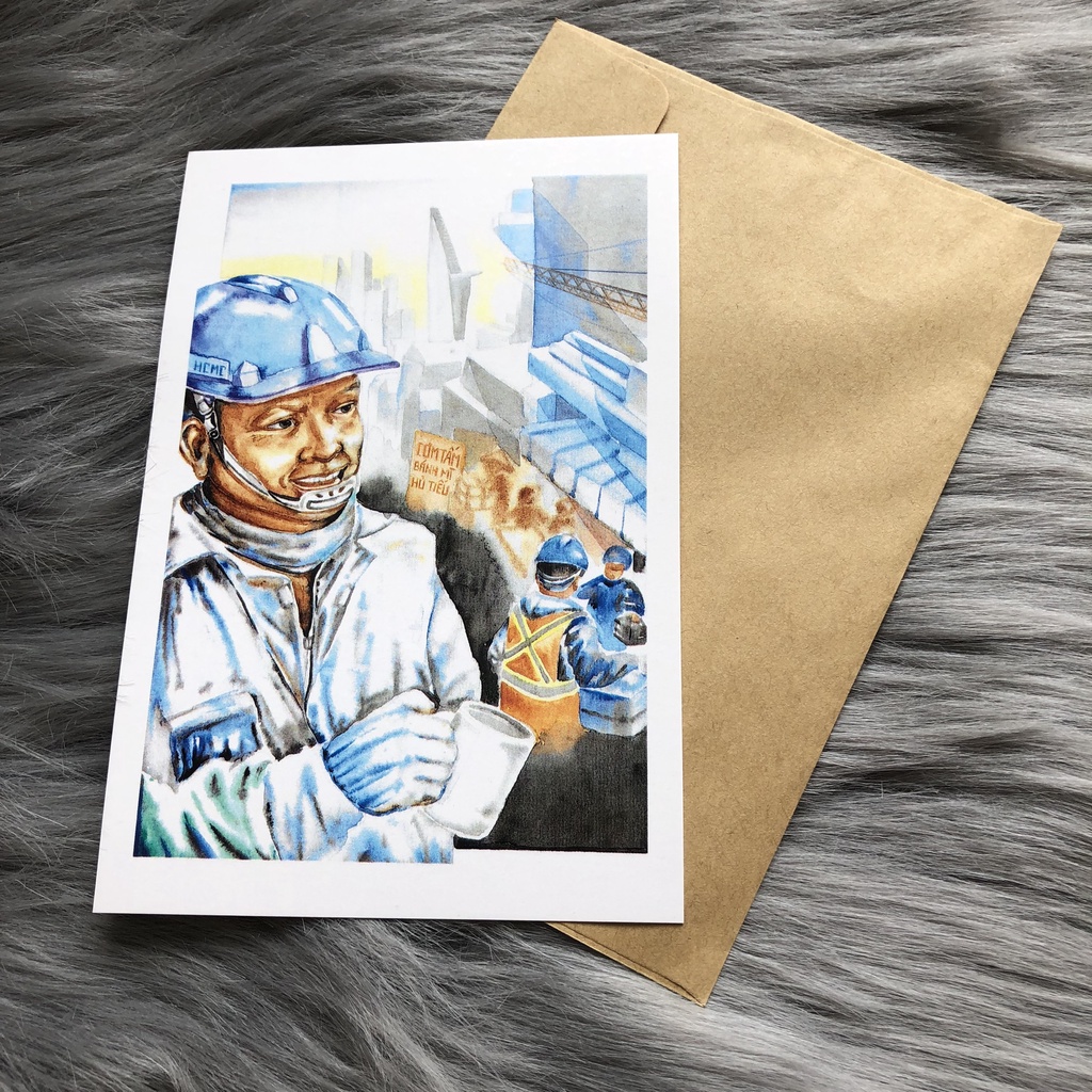 Postcard, Thiệp chúc mừng, Tranh trang trí BST Sài Gòn 24h - HS Thadu  kèm bao thư Kraft