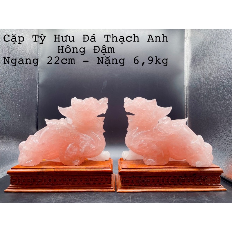 Cặp Tỳ Hưu Đá Hồng Đậm Tự Nhiên Phong Thuỷ