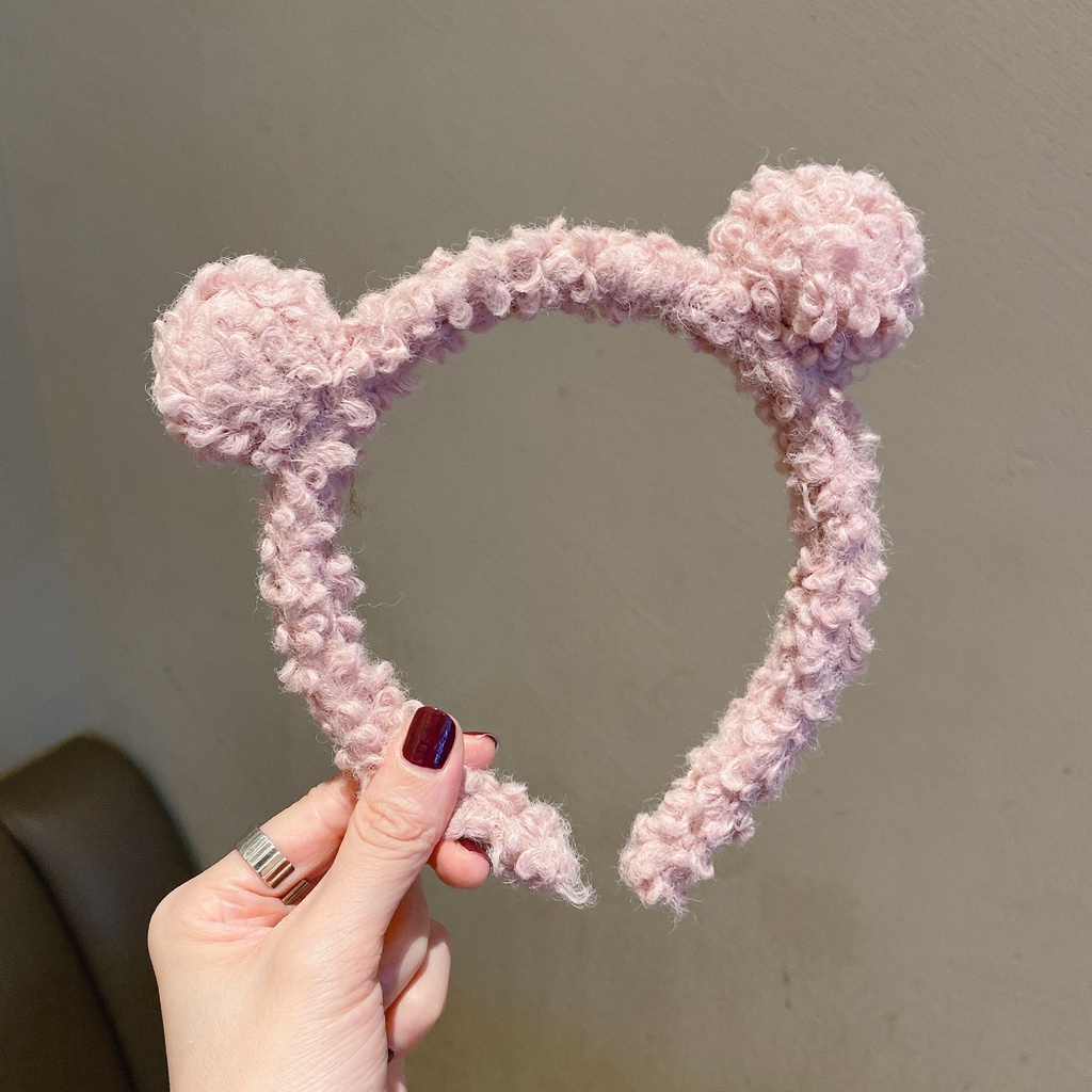 Băng đô rửa mặt phủ lông hình tai gấu hoạt hình phong cách Hàn Quốc dễ thương